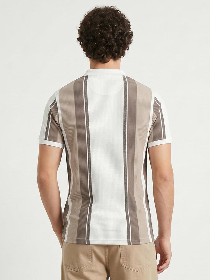 R&B White Men Striped Short Sleeves Tshirt