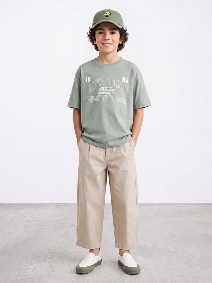 R&B Boys Green Bold Typographic Print Drop-Shoulder Sleeves Tshirt