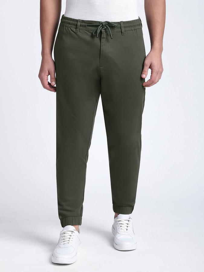 Men Cotton Blend Jogger Fit Drawstring Elastic Hem Pants