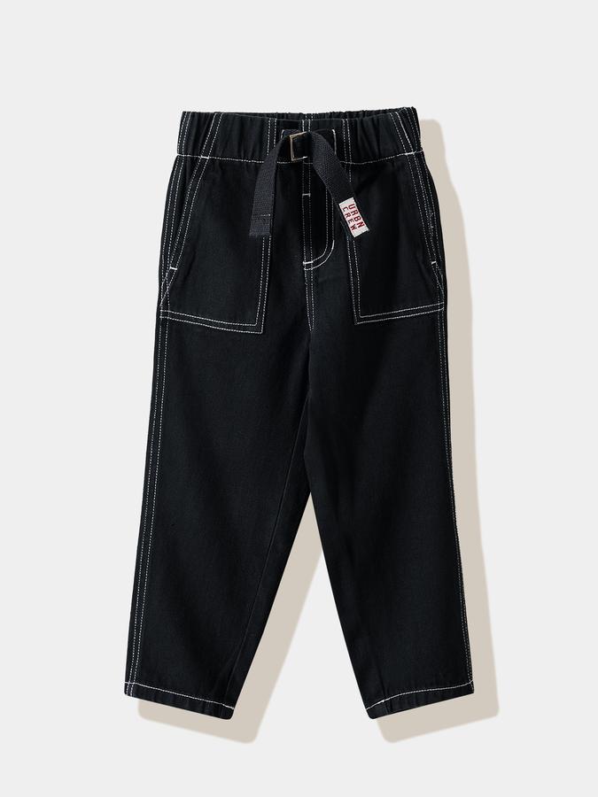 Boys Cotton Straight Fit Elastic Waist Clean Hem Jeans