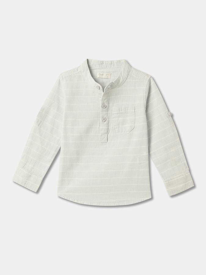 Boys Striped Relaxed Fit Shirt with Patch Pocket image number 0