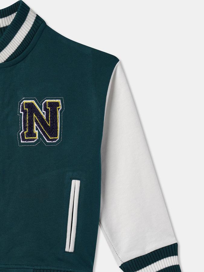 Boys Cotton Varsity Snap Front Colorblock Jacket