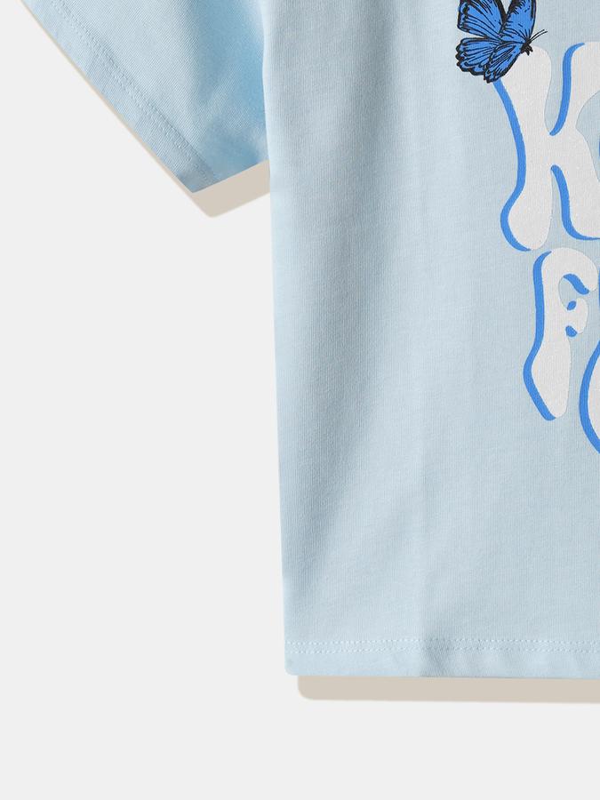 Girls Cotton Regular Fit Crew Neck Graphic T-shirt