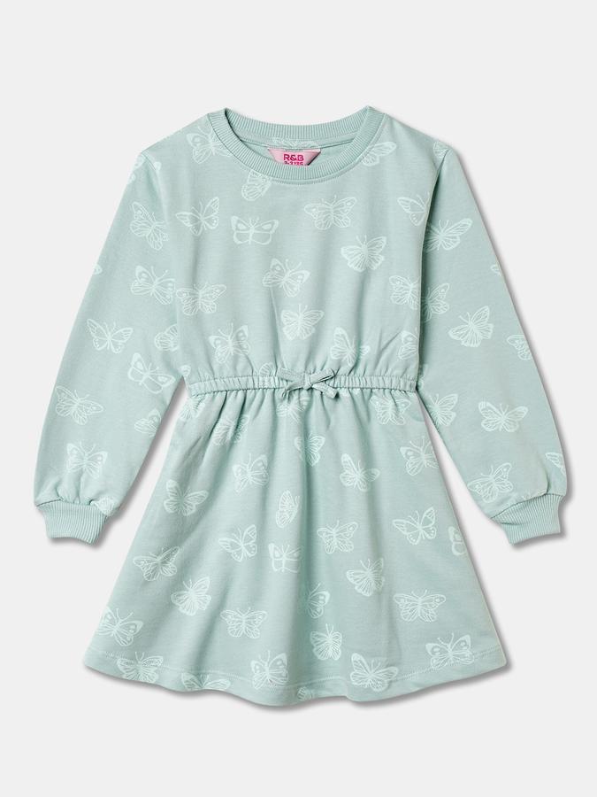 Girls Cotton A-Line Round Neck Printed Dress