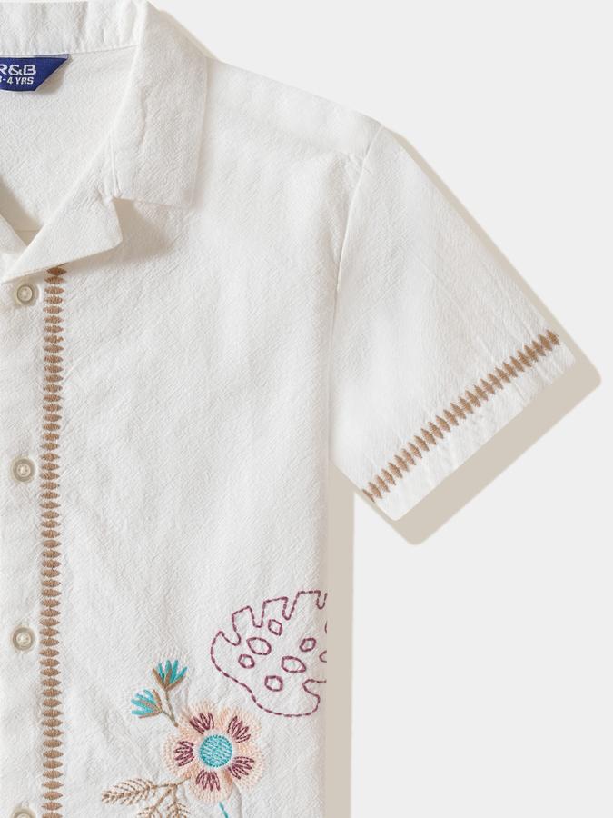 Boys Cotton Regular Fit Short Sleeve Embroidered Shirt