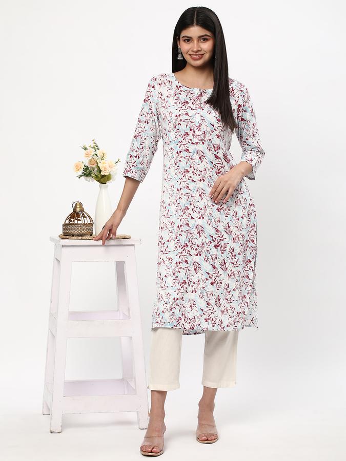Women Rayon Regular Fit Round Neck Printed Kurta