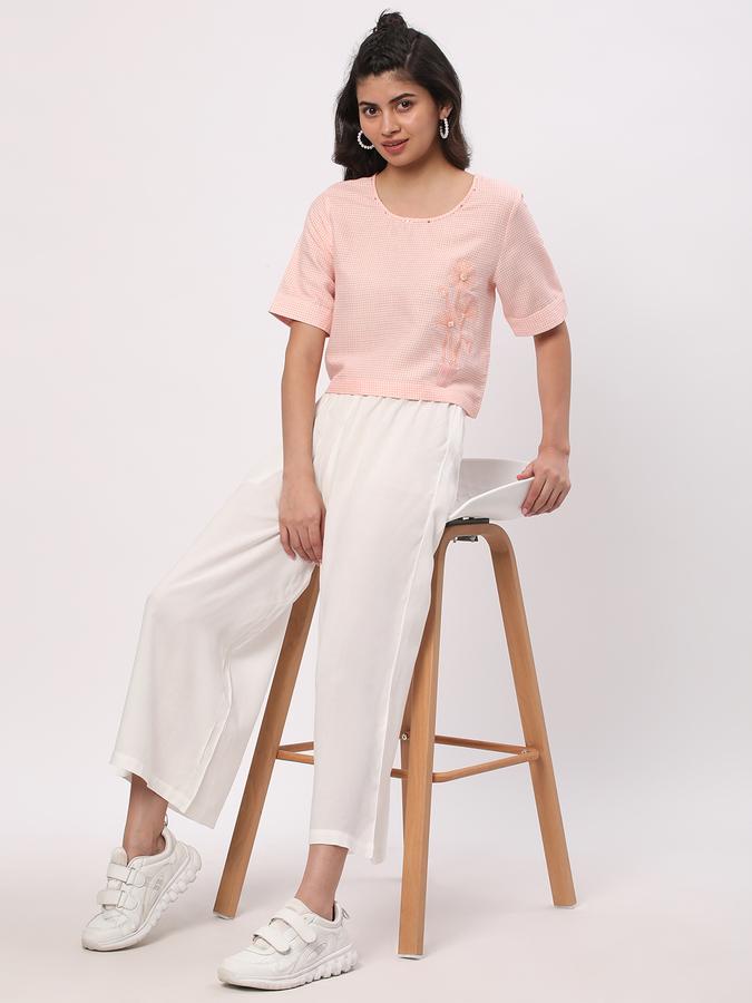 Women Polyester Blend Boxy Round Neck Embroidered Ethnic Top