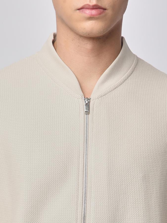 Men Cotton Blend Regular Fit Waffle Knit Bomber Jacket