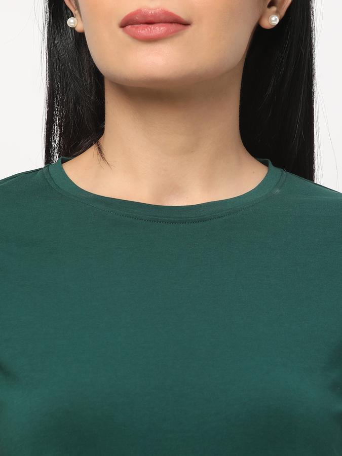 Women Cotton Relaxed Fit Crew Neck Solid T-shirt