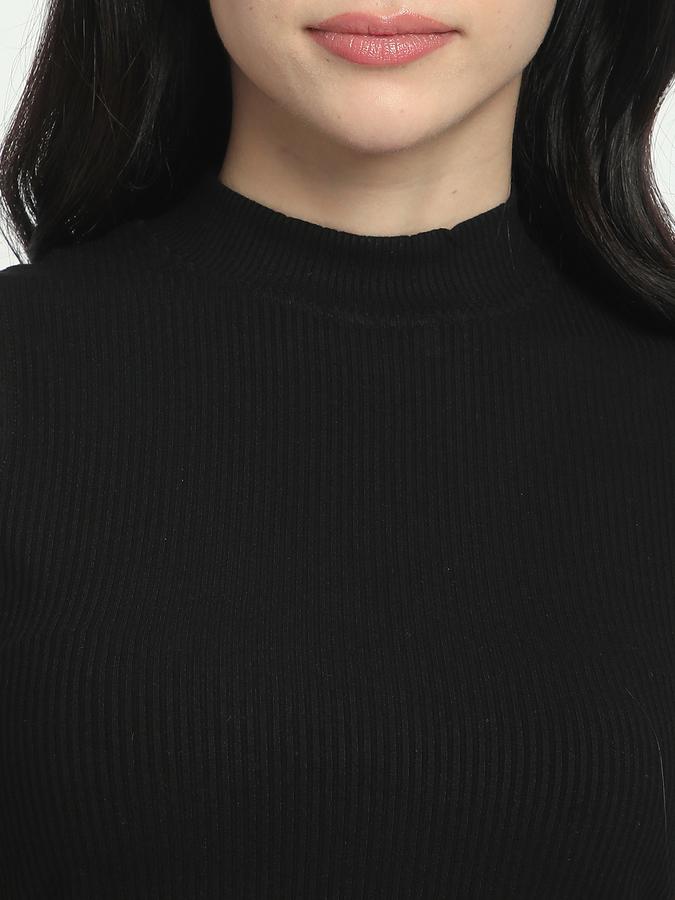 Women Viscose Slim Fit High Neck Ribbed Top