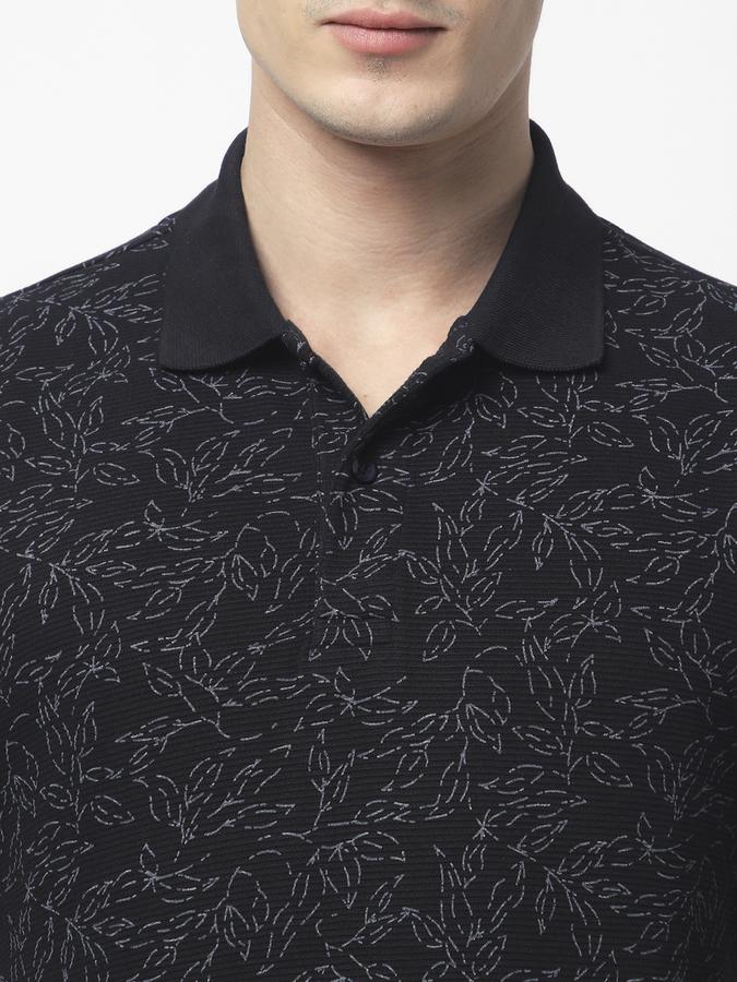 Men Cotton Slim Fit Polo Neck Printed T-shirt