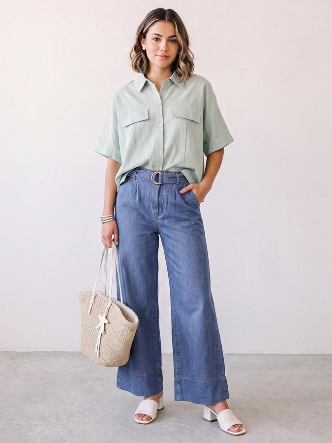 R&B Women Light Blue Mid-Rise Regular Fit With Belt Jeans