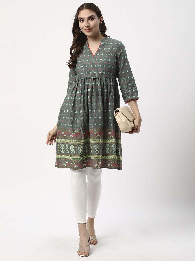 Women Cotton Regular Fit Mandarin Collar Printed Kurta