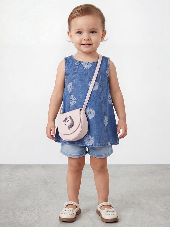 R&B Girls Blue Regular Fit Floral Print Sleeveless Top