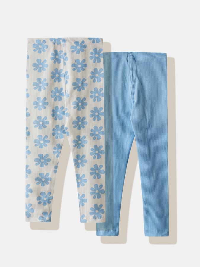 Girls Cotton Blend Skinny Fit Elastic Waist Printed Leggings