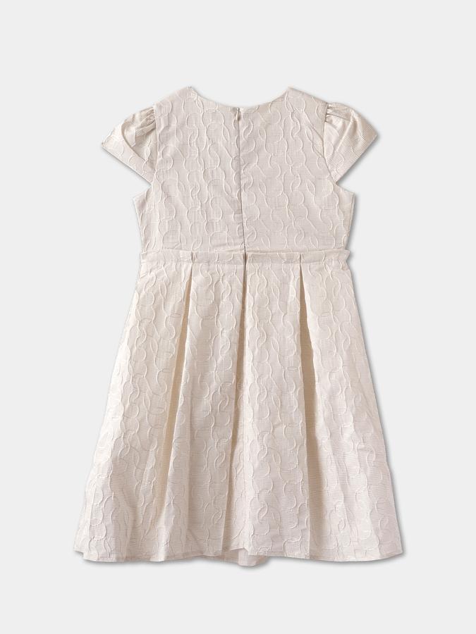 Girls Textured Short Sleeves Round Neck Fit & Flare Dress