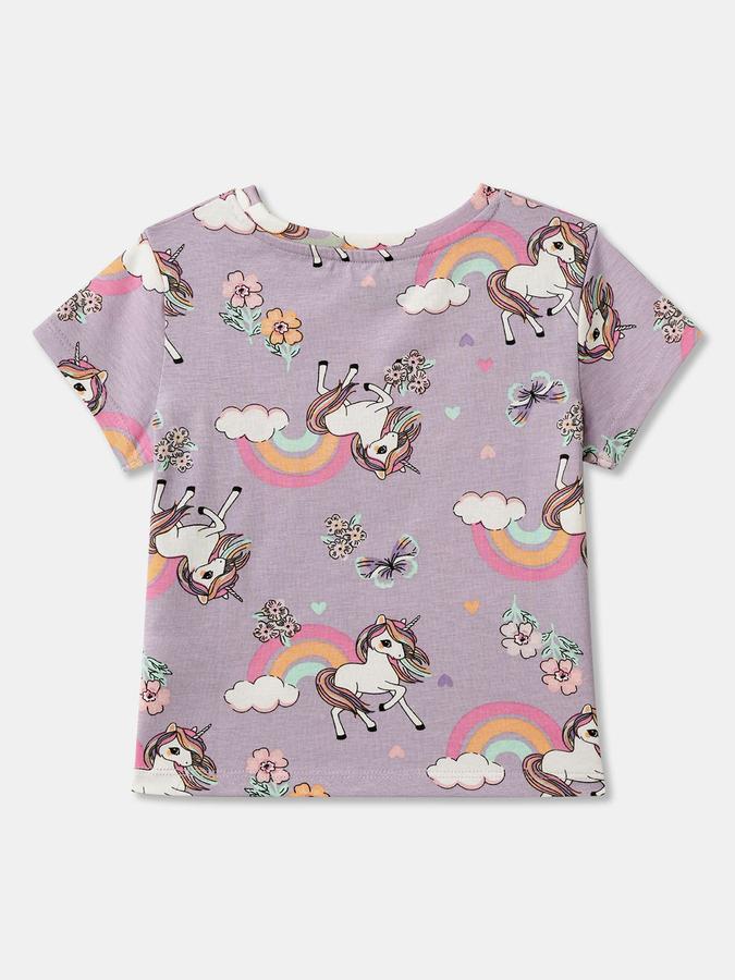 R&B Girls' Lilac Printed T-Shirt