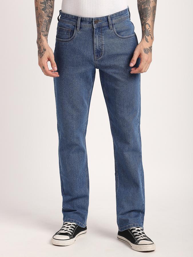 Men Cotton Blend Straight Fit Mid Rise Clean Look Jeans