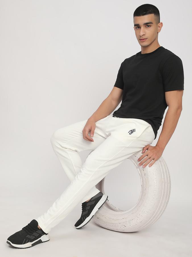 Men Fleece Tapered Fit Drawstring Waist Cuffed Hem Trackpants