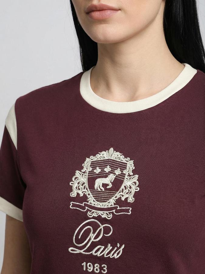 R&B Maroon Solid Women Fitted Top 