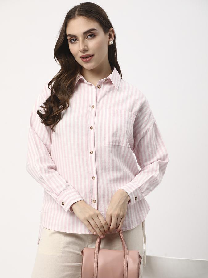 Women Stripes Shirt Collar Tops & Tunics image number 0