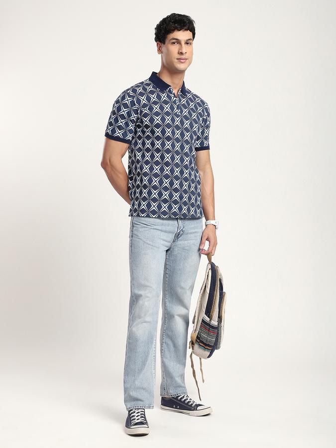Men Cotton Regular Fit Polo Neck Graphic Print T-shirt