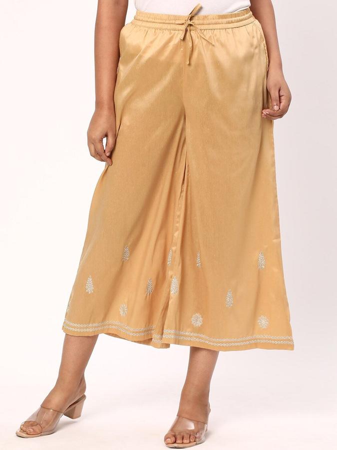 R&B Women Gold Embroidered Flared Palazzos