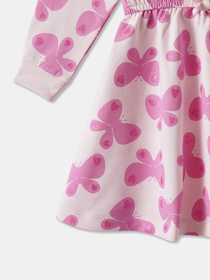 Girls Cotton Regular Fit Round Neck Printed Dress