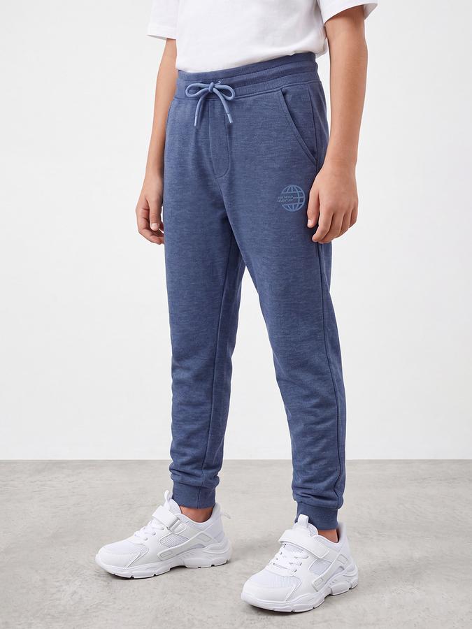 R&B Boys Blue Printed Pure Cotton Mid Rise Joggers