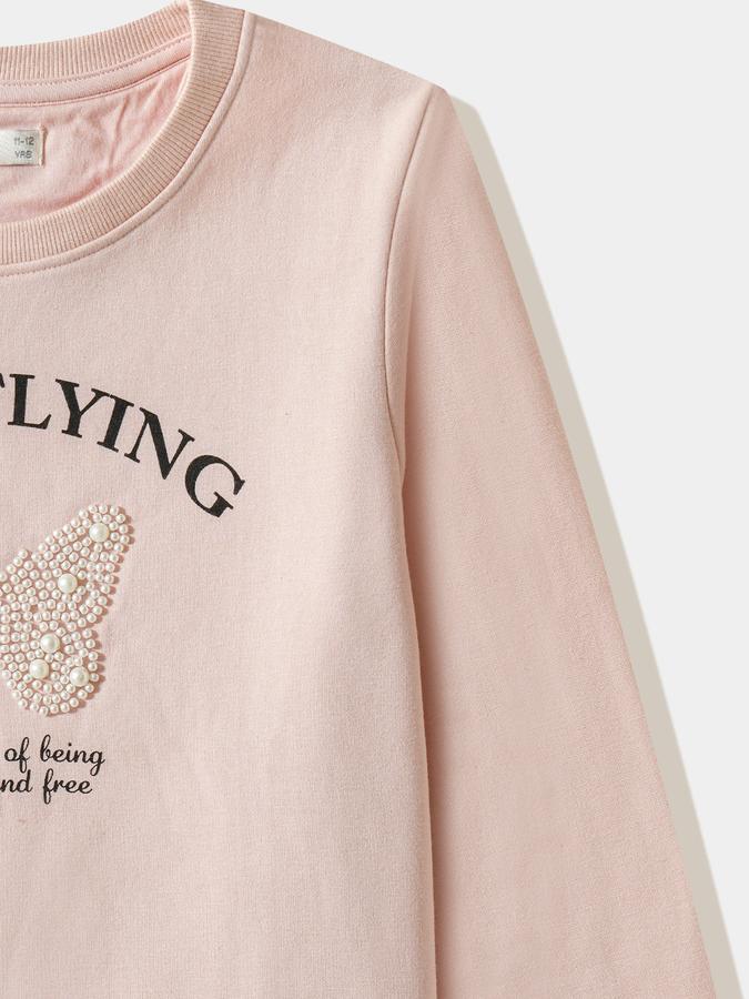 R&B Girls' Pink Embellished Sweatshirt