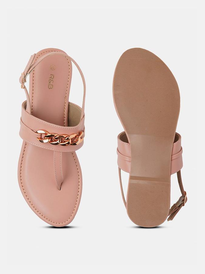 R&B Women Peach Embellished Chain Detailing Back Strap Flats