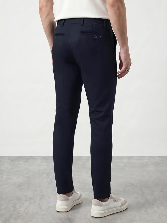 R&B Men's Navy Blue Slim Fit Trousers