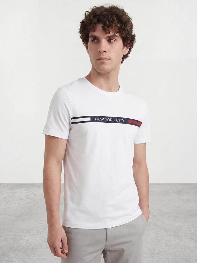 R&B White Men Printed Short Sleeves Tshirt