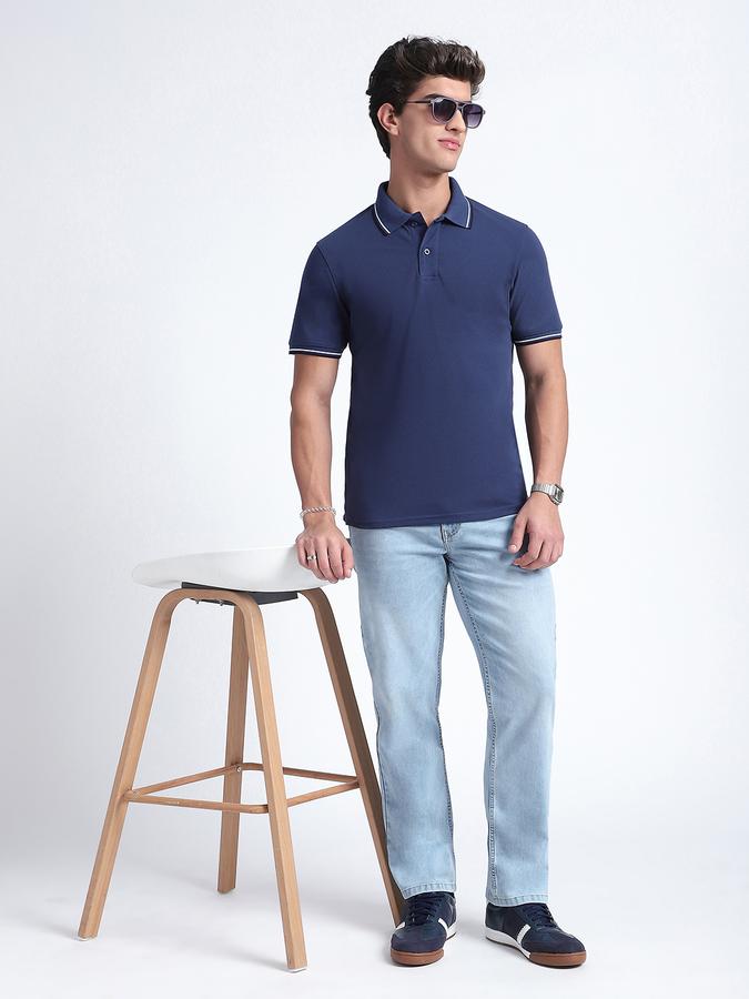 Men Cotton Blend Slim Fit Polo Neck Solid T-shirt