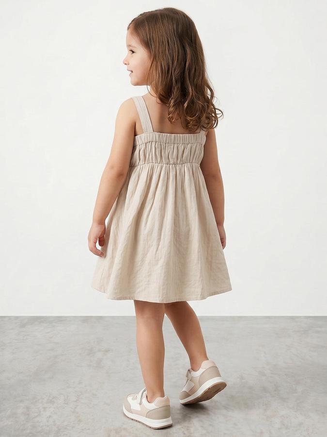 R&B Beige Cotton Printed Girls Dresses