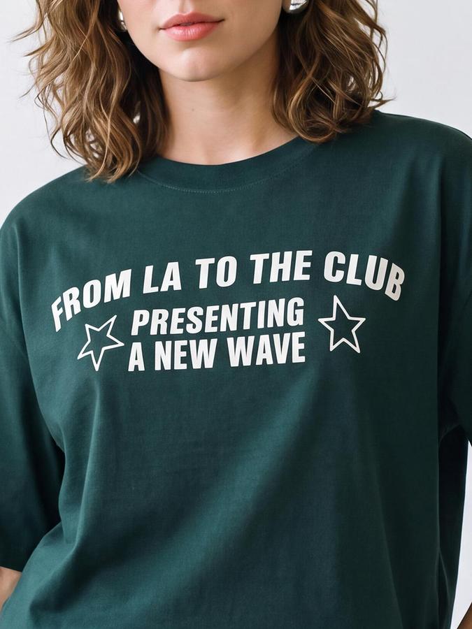 R&B Women Dark Green Typography Pure Cotton Round Neck Short Sleeves T-Shirt