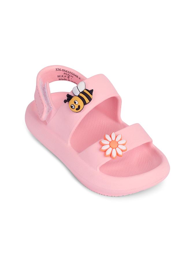 R&B Girls Light Peach Applique work Velcro Sandals