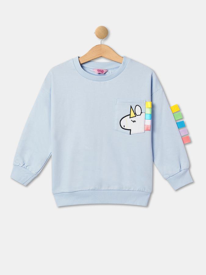 Girls Cotton Regular Fit Crew Neck Graphic Sweatshirt
