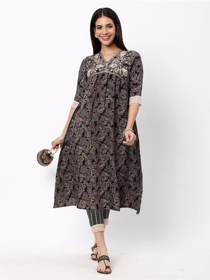 Women Embroidered Straight Kurta & Pants Set image number 1