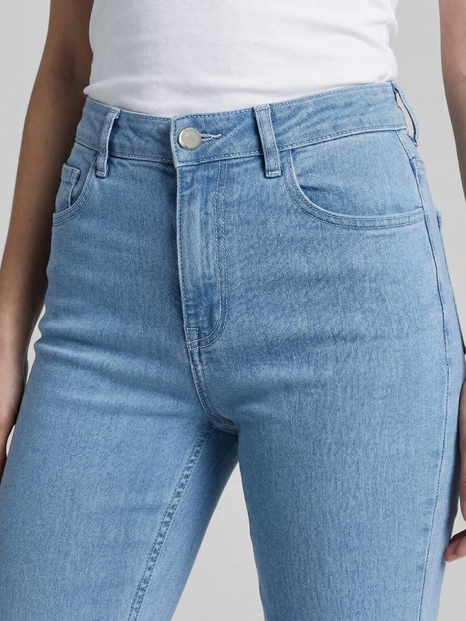 R&B Blue Solid Women Mid-Rise Straight Fit Jeans