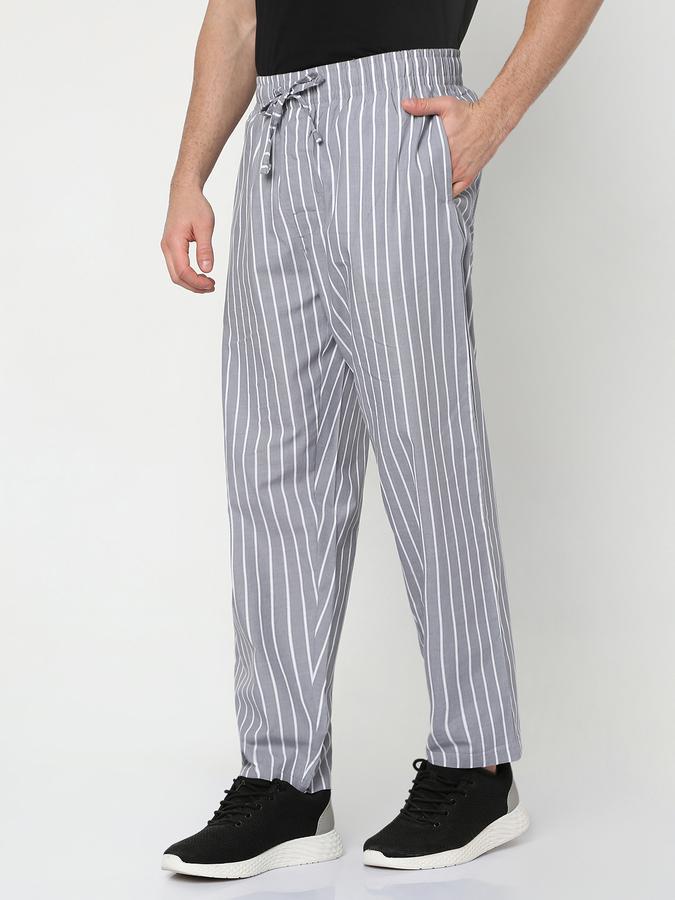 Men Striped Straight Track Pants with Drawstring Waist image number 1