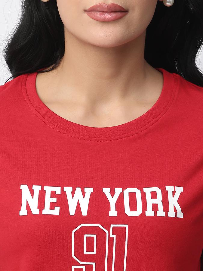 Women Cotton Relaxed Fit Crew Neck Graphic T-shirt