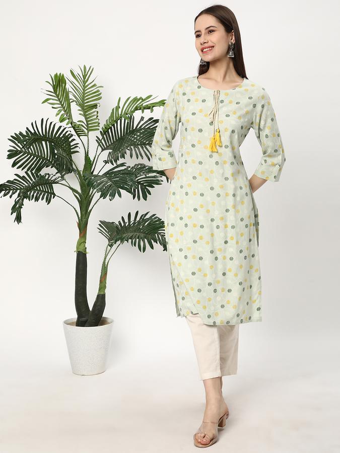 Women Rayon Regular Fit Tie Up Neck Printed Kurta