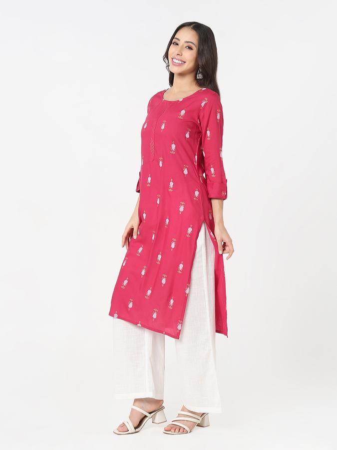 women's round neck regular fit printed festive kurta image number 2