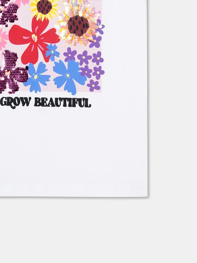 Girls Cotton Regular Fit Crew Neck Cold Shoulder Graphic Top