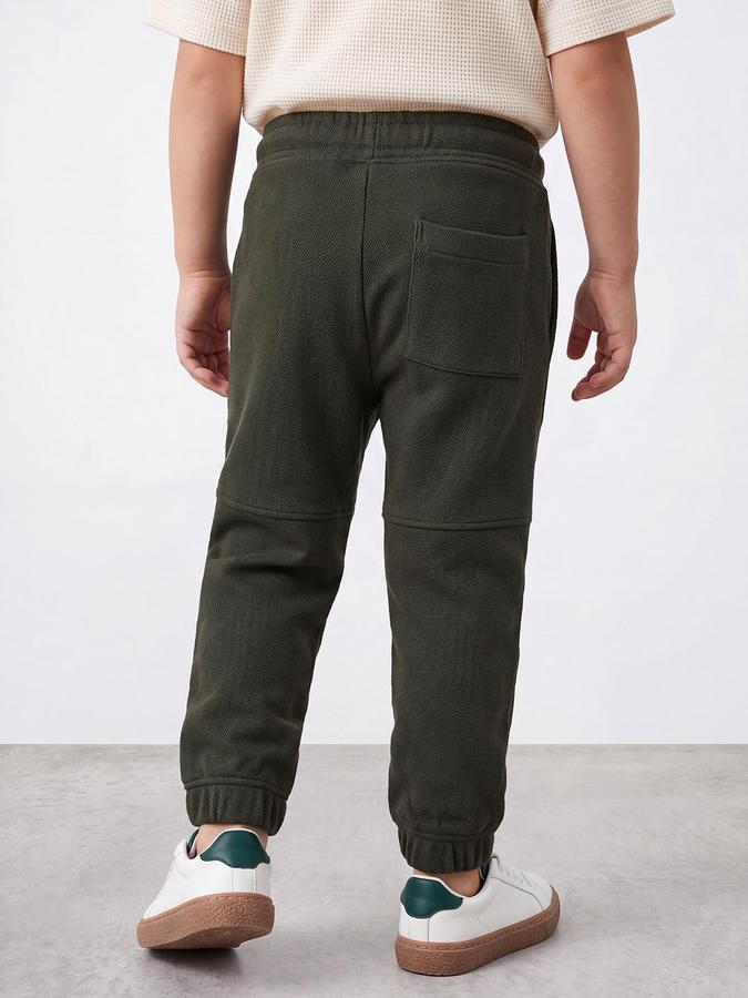 R&B Boys Olive Pure Cotton Solid Drawsting Joggers