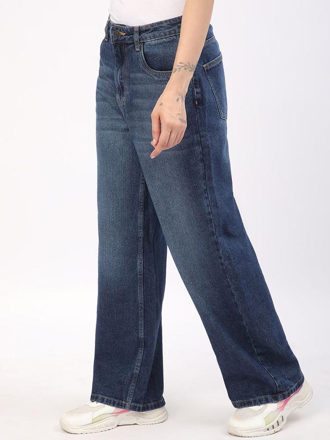 R&B Women Dark Blue Wide Leg High-Rise Jeans