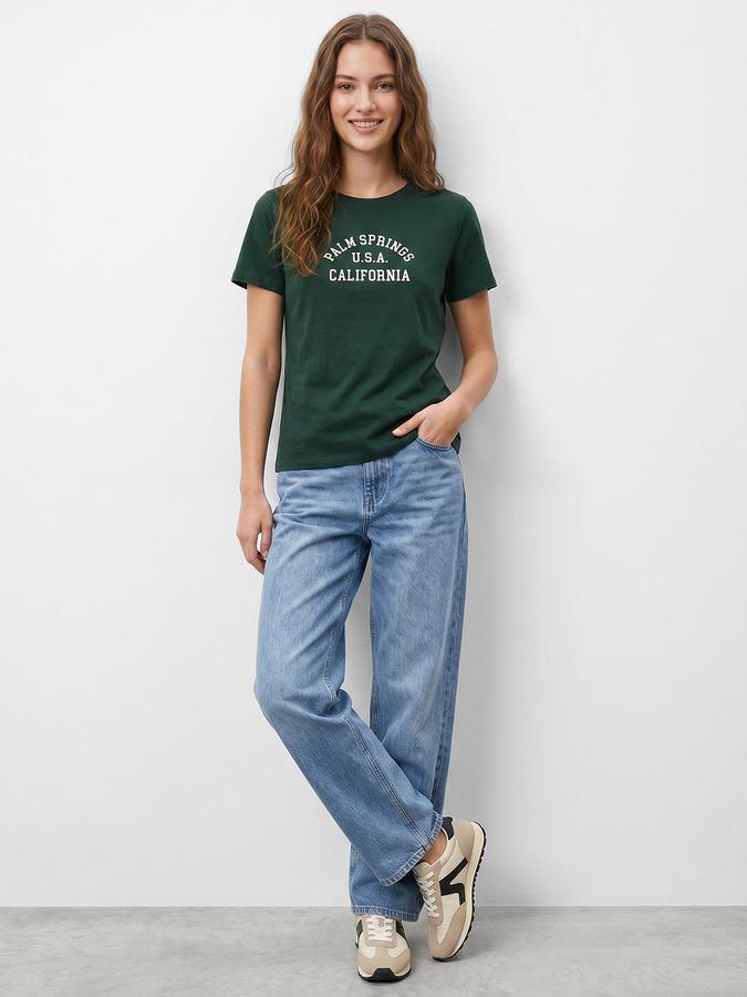 R&B Green Women Printed Short Sleeves Tshirt