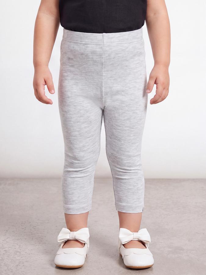 R&B Girls Grey Melange Solid Elasticated Waist Leggings
