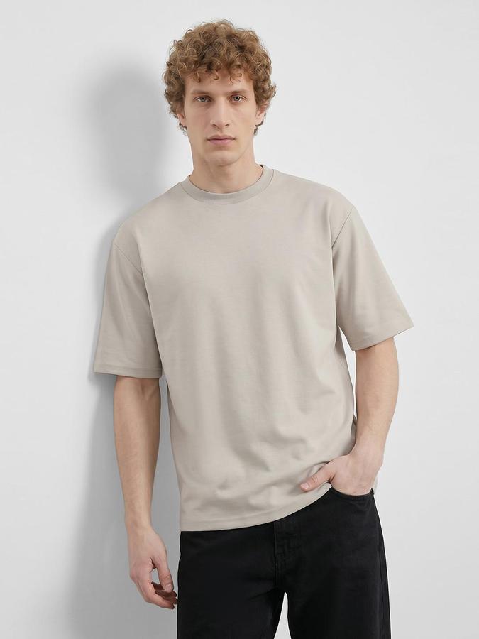 R&B Beige Men Solid Short Sleeves Tshirt